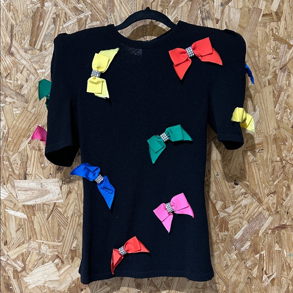 Vintage Evenings by Raul Blanco Sweater with Colorful Bows and Rhinestones
